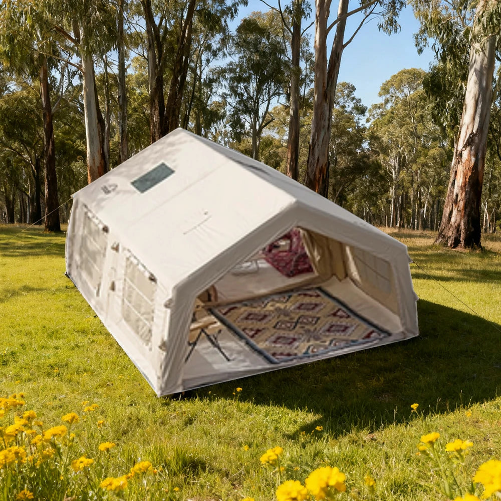 TREKKA 17.2 Square Meter Pro Camping Tent - Upgraded Poly-Cotton Fabric, Large Panoramic Windows, Spacious Interior, All-Season Outdoor Shelter - Off White