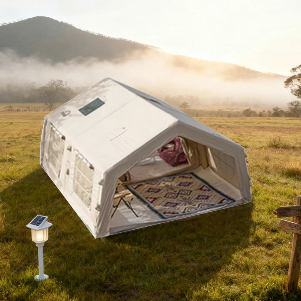 TREKKA 17.2 Square Meter Pro Camping Tent - Upgraded Poly-Cotton Fabric, Large Panoramic Windows, Spacious Interior, All-Season Outdoor Shelter - Off White