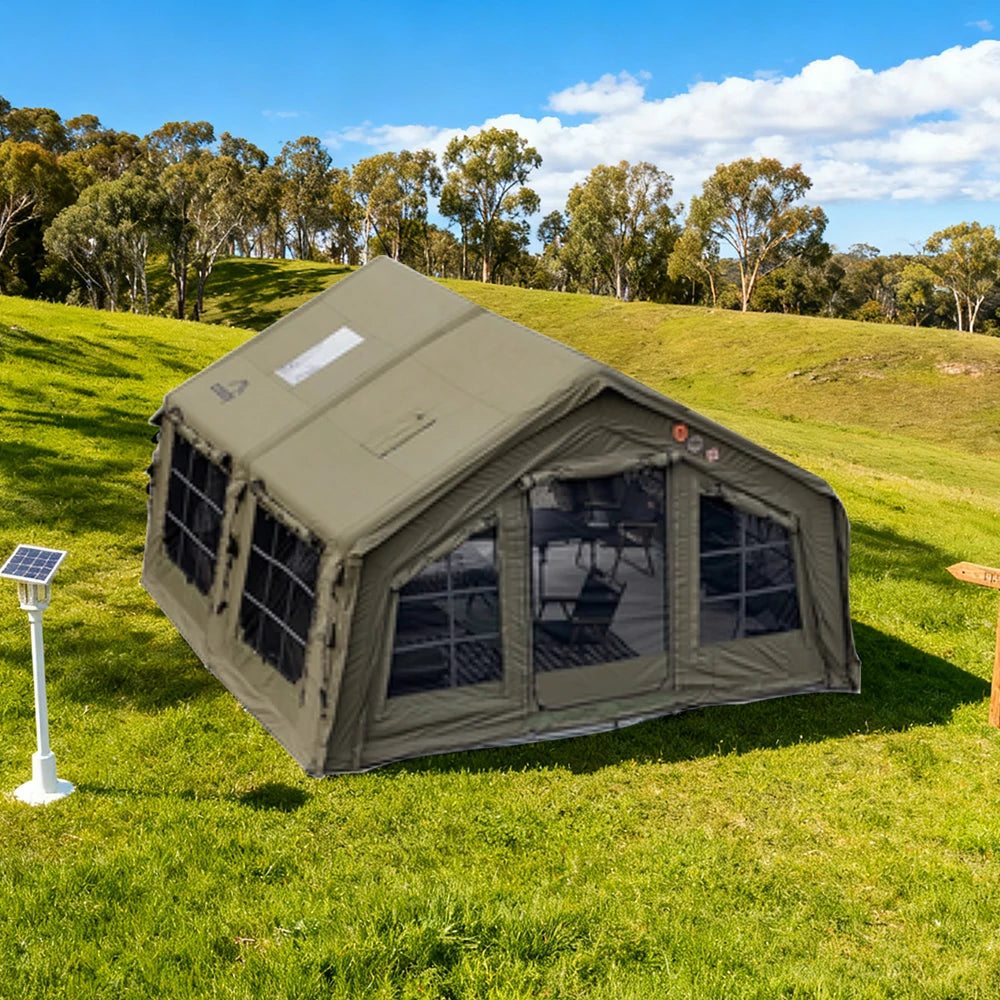 TREKKA 17.2 Square Meter Pro Camping Tent - Upgraded Poly-Cotton Fabric, Large Panoramic Windows, Spacious Interior, All-Season Outdoor Shelter - Army Green