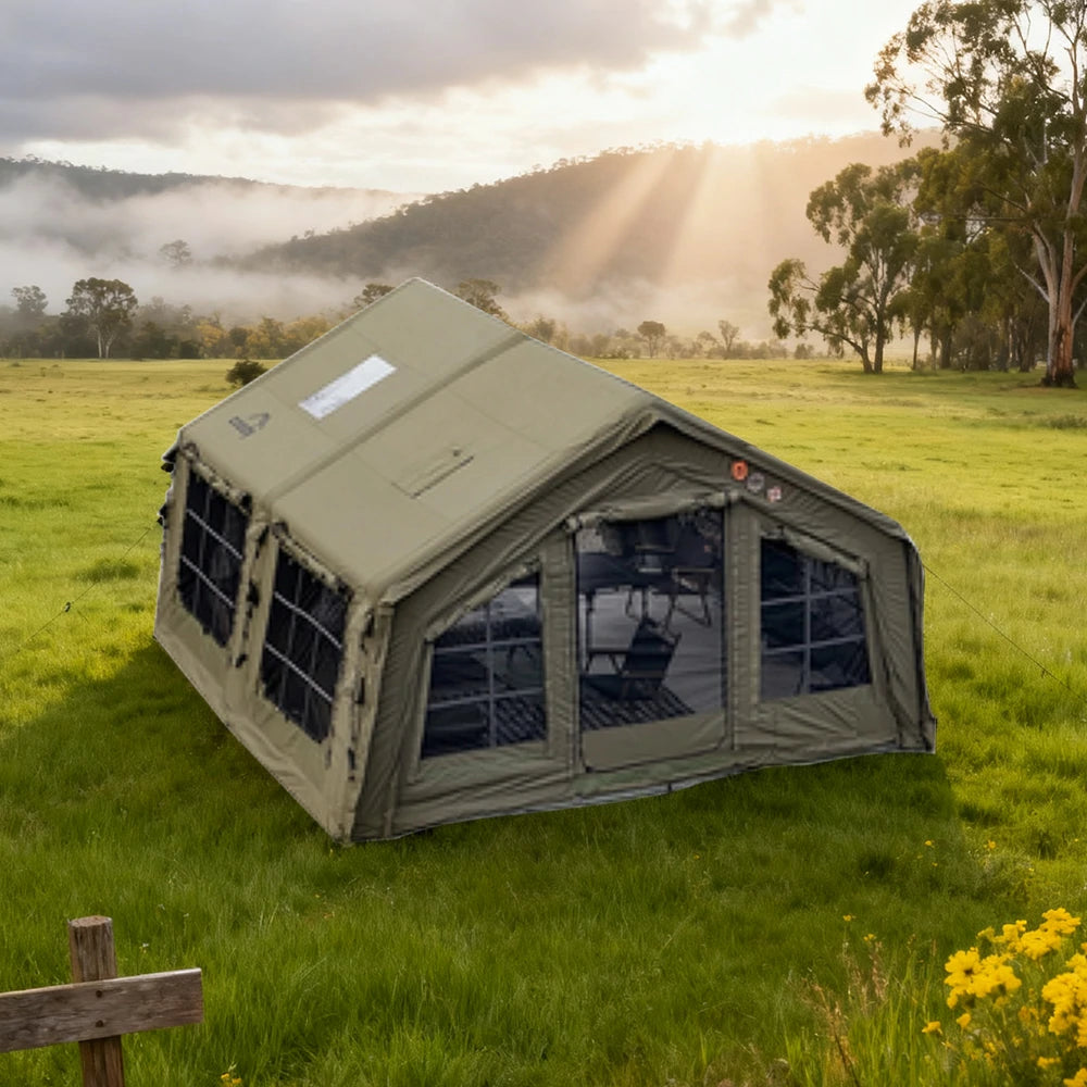 TREKKA 17.2 Square Meter Pro Camping Tent - Upgraded Poly-Cotton Fabric, Large Panoramic Windows, Spacious Interior, All-Season Outdoor Shelter - Army Green