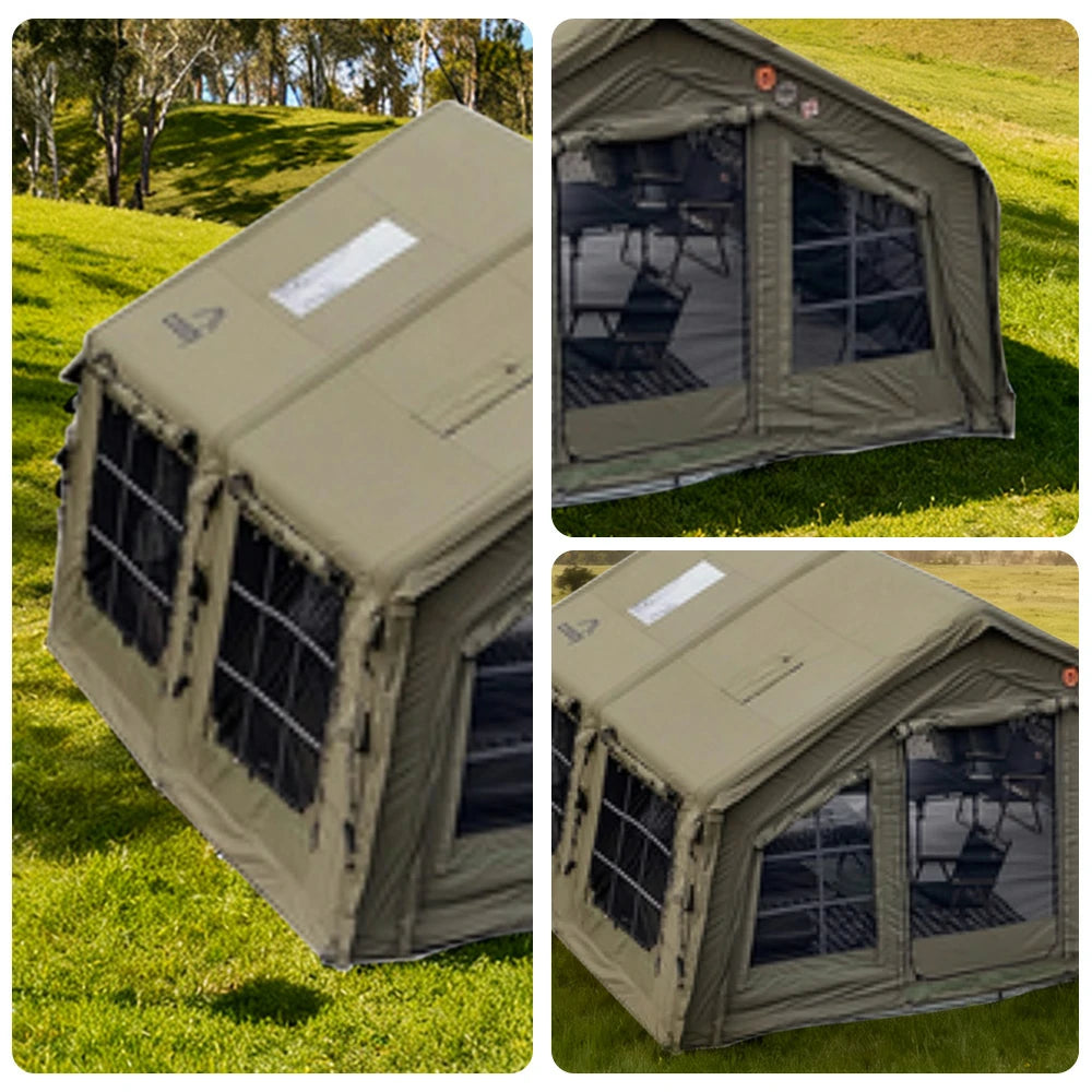 TREKKA 17.2 Square Meter Pro Camping Tent - Upgraded Poly-Cotton Fabric, Large Panoramic Windows, Spacious Interior, All-Season Outdoor Shelter - Army Green