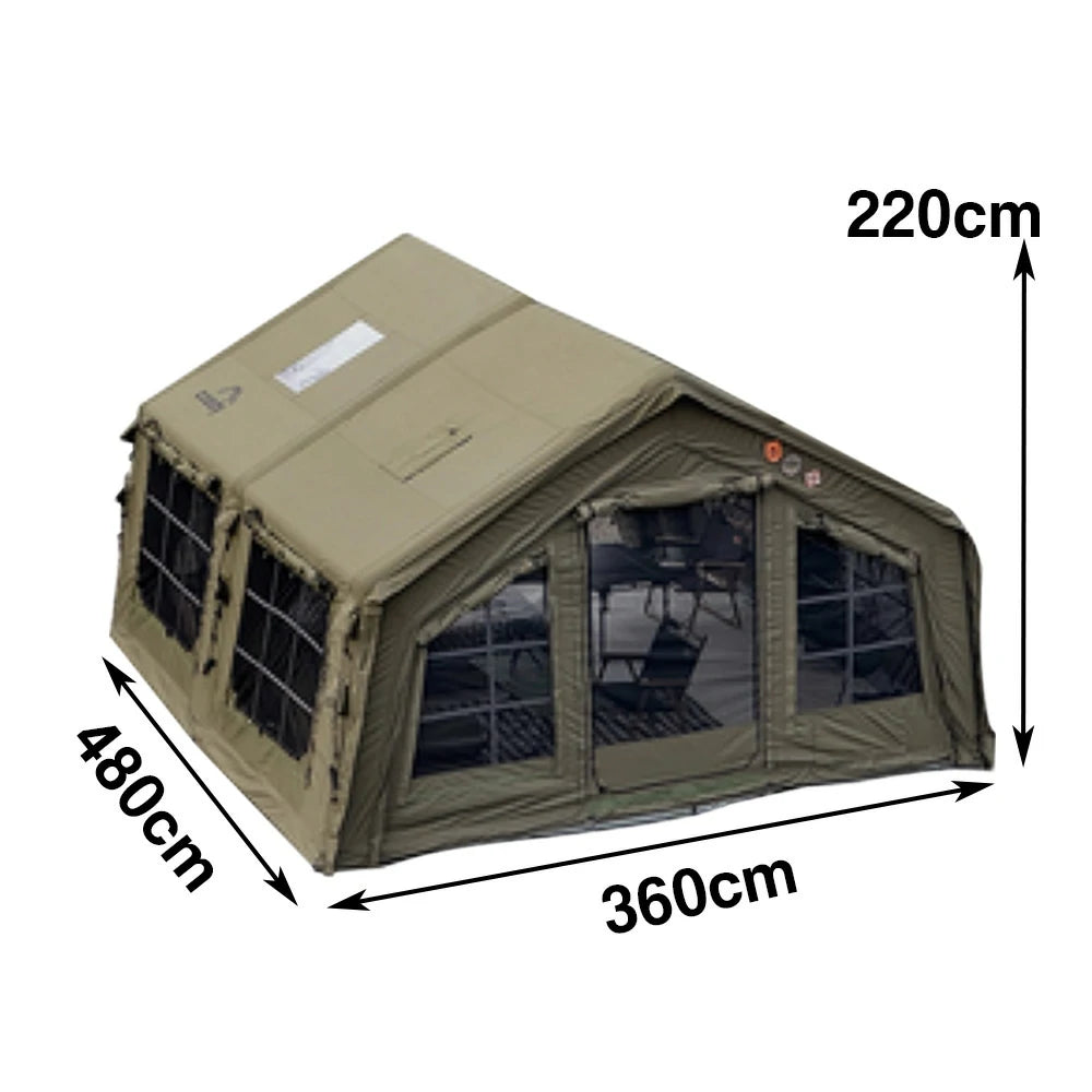 TREKKA 17.2 Square Meter Pro Camping Tent - Upgraded Poly-Cotton Fabric, Large Panoramic Windows, Spacious Interior, All-Season Outdoor Shelter - Army Green