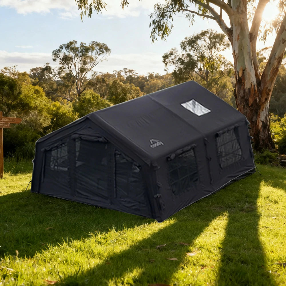 TREKKA 17.2 Square Meter Pro Camping Tent - Upgraded Poly-Cotton Fabric, Large Panoramic Windows, Spacious Interior, All-Season Outdoor Shelter - Black