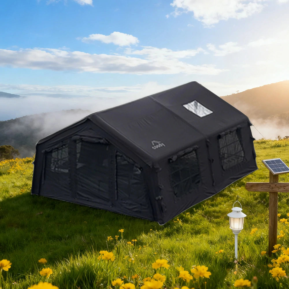 TREKKA 17.2 Square Meter Pro Camping Tent - Upgraded Poly-Cotton Fabric, Large Panoramic Windows, Spacious Interior, All-Season Outdoor Shelter - Black