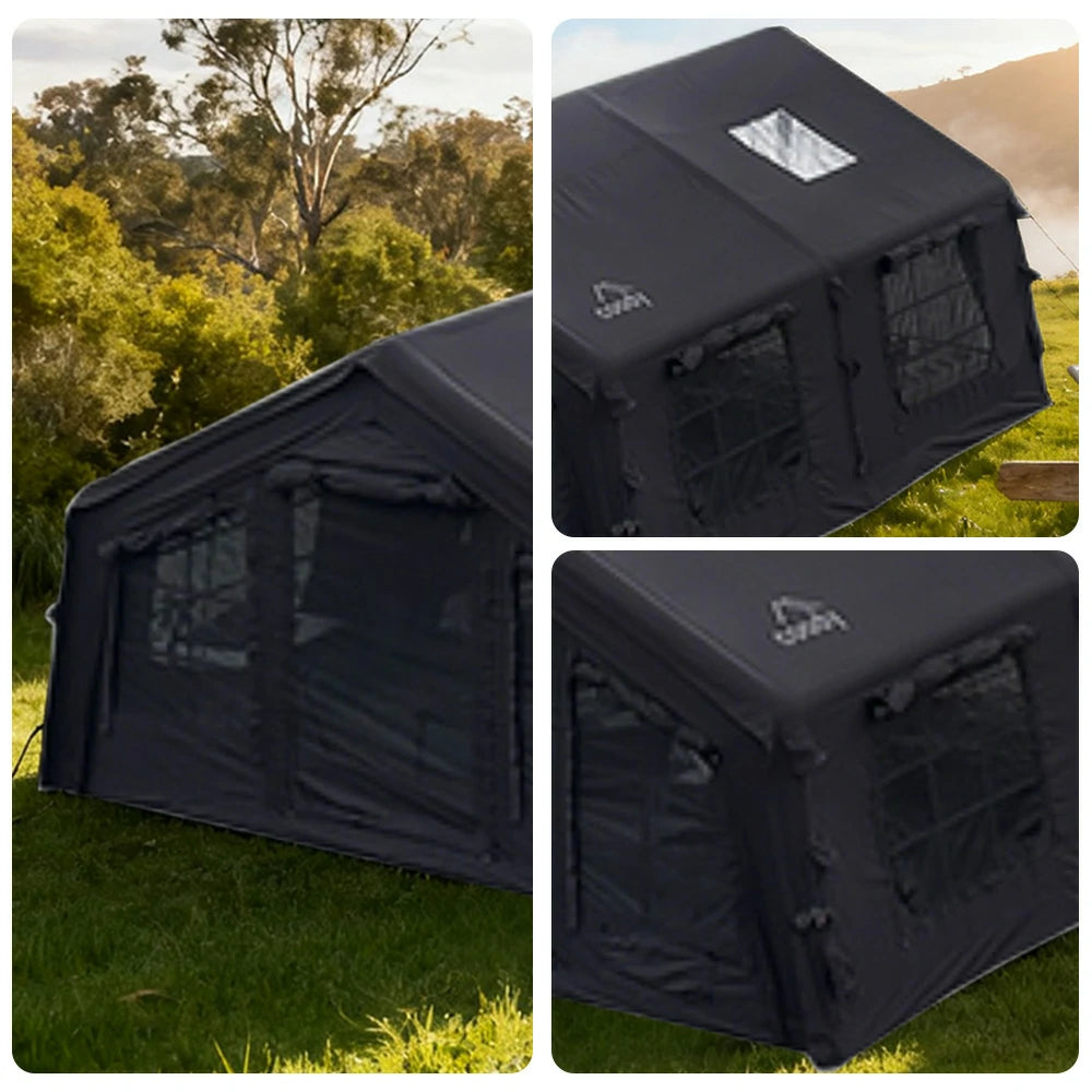 TREKKA 17.2 Square Meter Pro Camping Tent - Upgraded Poly-Cotton Fabric, Large Panoramic Windows, Spacious Interior, All-Season Outdoor Shelter - Black