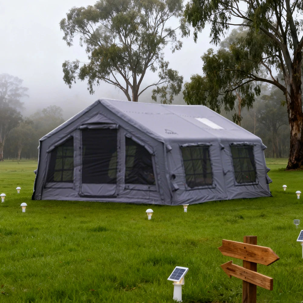 TREKKA 17.2 Square Meter Pro Camping Tent - Upgraded Poly-Cotton Fabric, Large Panoramic Windows, Spacious Interior, All-Season Outdoor Shelter - Grey