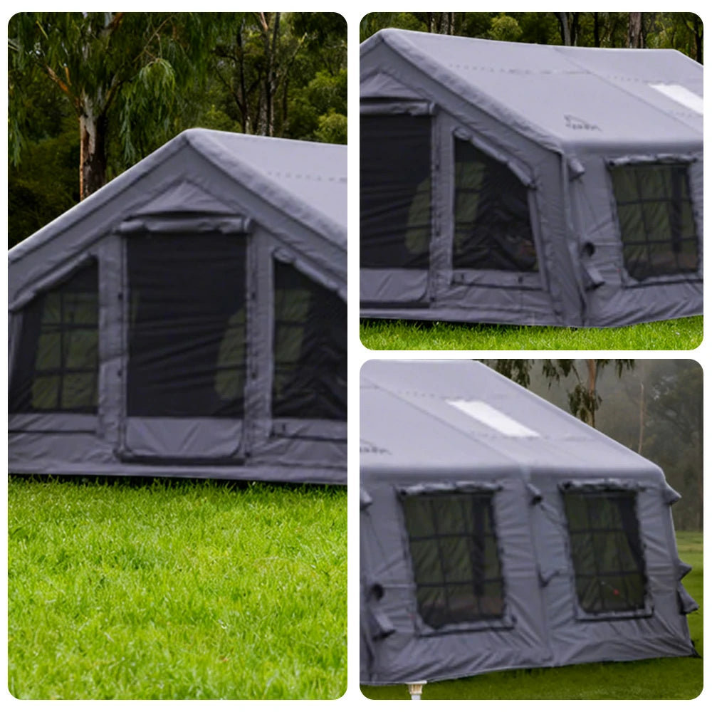 TREKKA 17.2 Square Meter Pro Camping Tent - Upgraded Poly-Cotton Fabric, Large Panoramic Windows, Spacious Interior, All-Season Outdoor Shelter - Grey