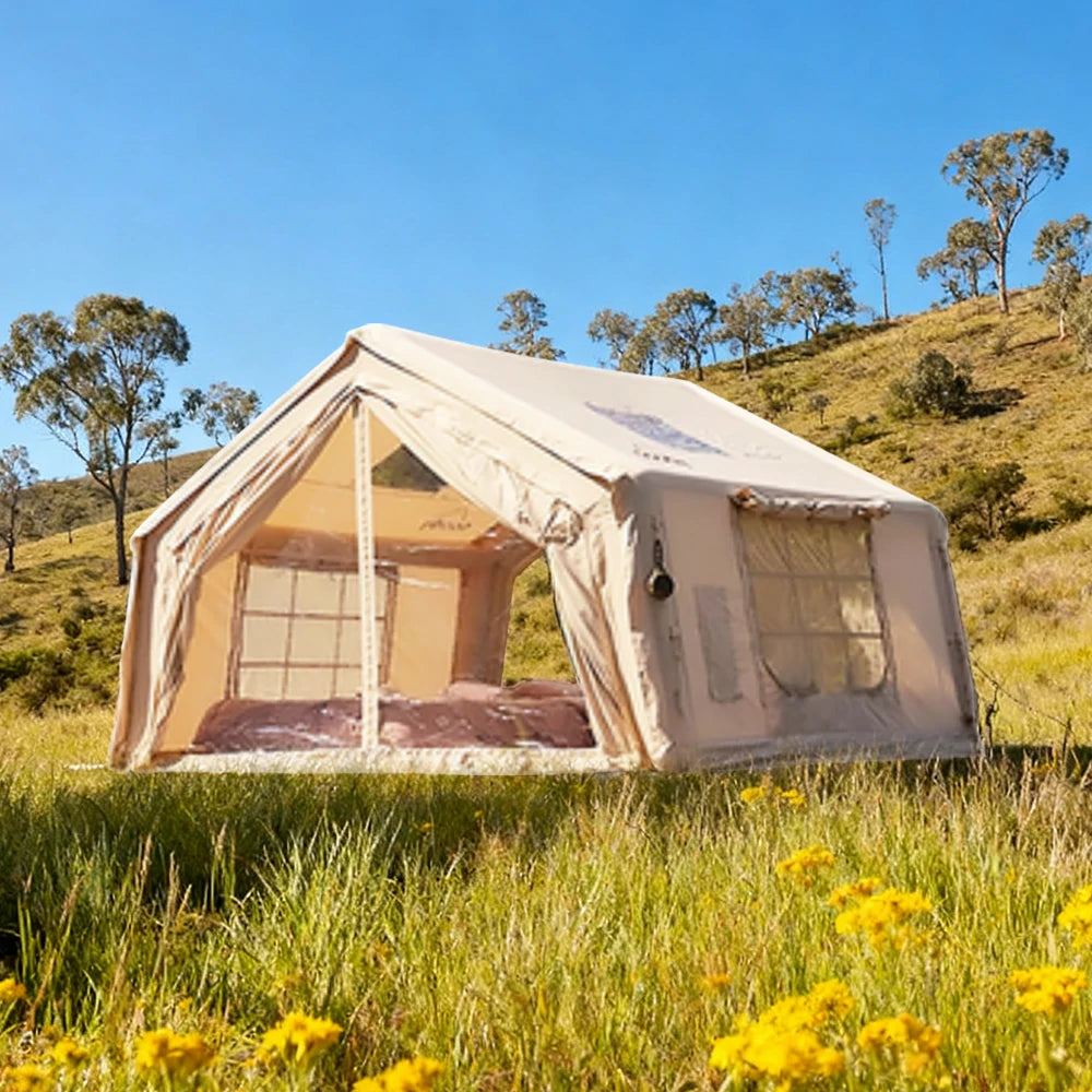 TREKKA 10 Square Meter Camping Tent - Durable Poly-Cotton Fabric, Panoramic TPU Windows, Spacious Interior, All-Season Outdoor Shelter - Golden Sand