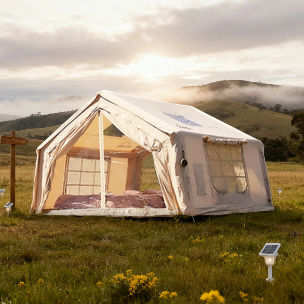 TREKKA 10 Square Meter Camping Tent - Durable Poly-Cotton Fabric, Panoramic TPU Windows, Spacious Interior, All-Season Outdoor Shelter - Golden Sand