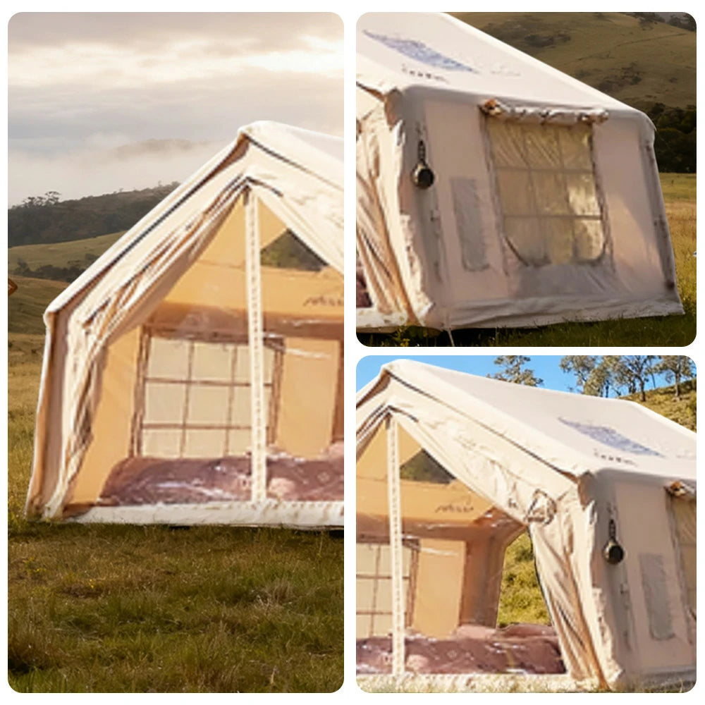 TREKKA 10 Square Meter Camping Tent - Durable Poly-Cotton Fabric, Panoramic TPU Windows, Spacious Interior, All-Season Outdoor Shelter - Golden Sand