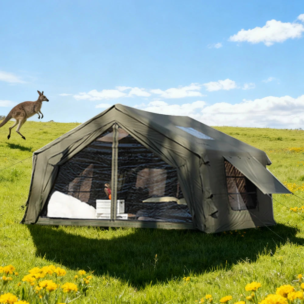 TREKKA 10 Square Meter Camping Tent - Durable Poly-Cotton Fabric, Panoramic TPU Windows, Spacious Interior, All-Season Outdoor Shelter - Army Green