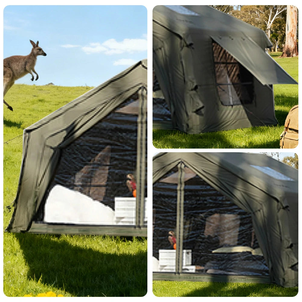 TREKKA 10 Square Meter Camping Tent - Durable Poly-Cotton Fabric, Panoramic TPU Windows, Spacious Interior, All-Season Outdoor Shelter - Army Green