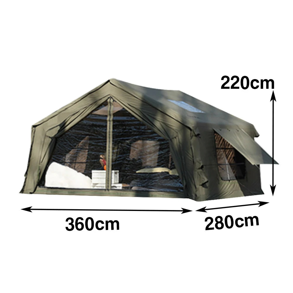 TREKKA 10 Square Meter Camping Tent - Durable Poly-Cotton Fabric, Panoramic TPU Windows, Spacious Interior, All-Season Outdoor Shelter - Army Green
