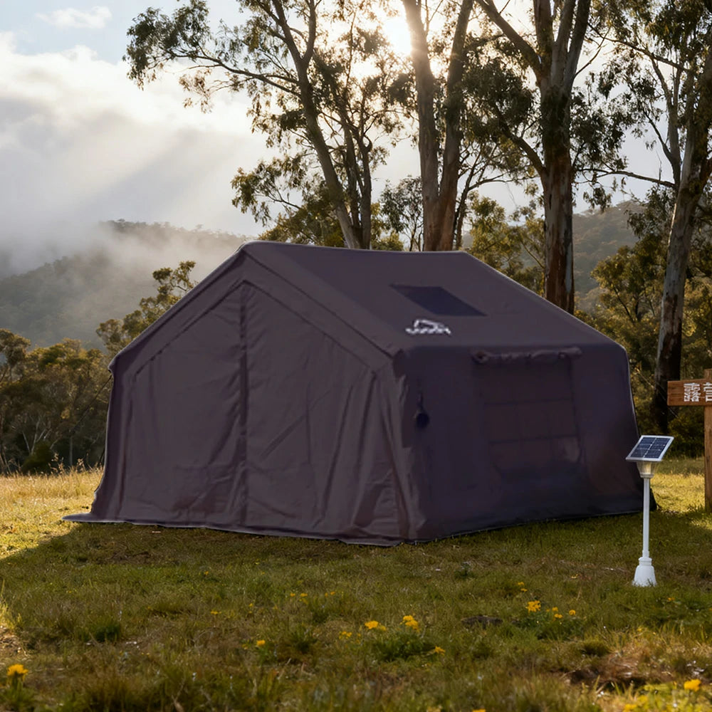 TREKKA 10 Square Meter Camping Tent - Durable Poly-Cotton Fabric, Panoramic TPU Windows, Spacious Interior, All-Season Outdoor Shelter - Black