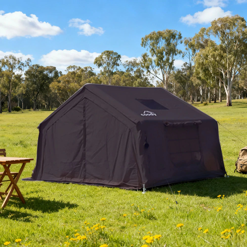 TREKKA 10 Square Meter Camping Tent - Durable Poly-Cotton Fabric, Panoramic TPU Windows, Spacious Interior, All-Season Outdoor Shelter - Black