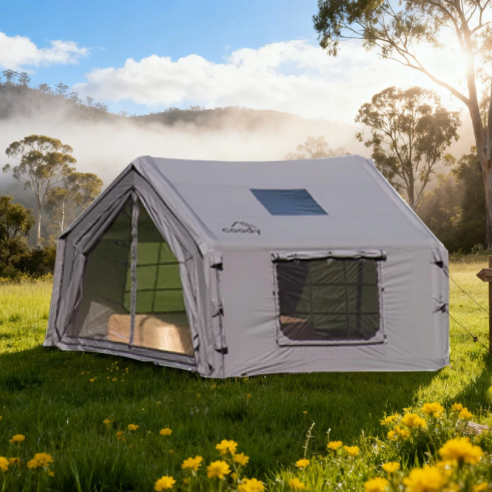 TREKKA 10 Square Meter Camping Tent - Durable Poly-Cotton Fabric, Panoramic TPU Windows, Spacious Interior, All-Season Outdoor Shelter - Grey