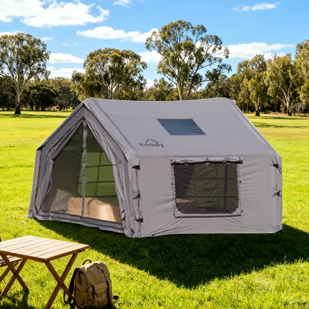 TREKKA 10 Square Meter Camping Tent - Durable Poly-Cotton Fabric, Panoramic TPU Windows, Spacious Interior, All-Season Outdoor Shelter - Grey