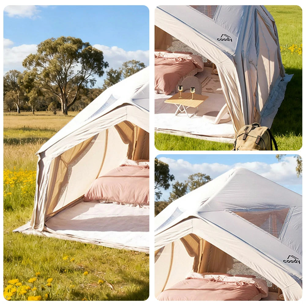 TREKKA 13 Square Meter Hub Station Camping Tent - Multi-Side Expandable Design, Panoramic Mesh Windows, Spacious All-Season Shelter - Golden Sand