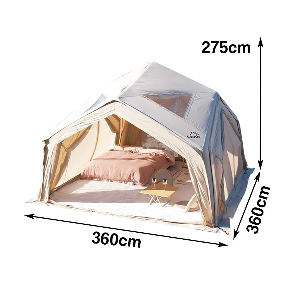 TREKKA 13 Square Meter Hub Station Camping Tent - Multi-Side Expandable Design, Panoramic Mesh Windows, Spacious All-Season Shelter - Golden Sand