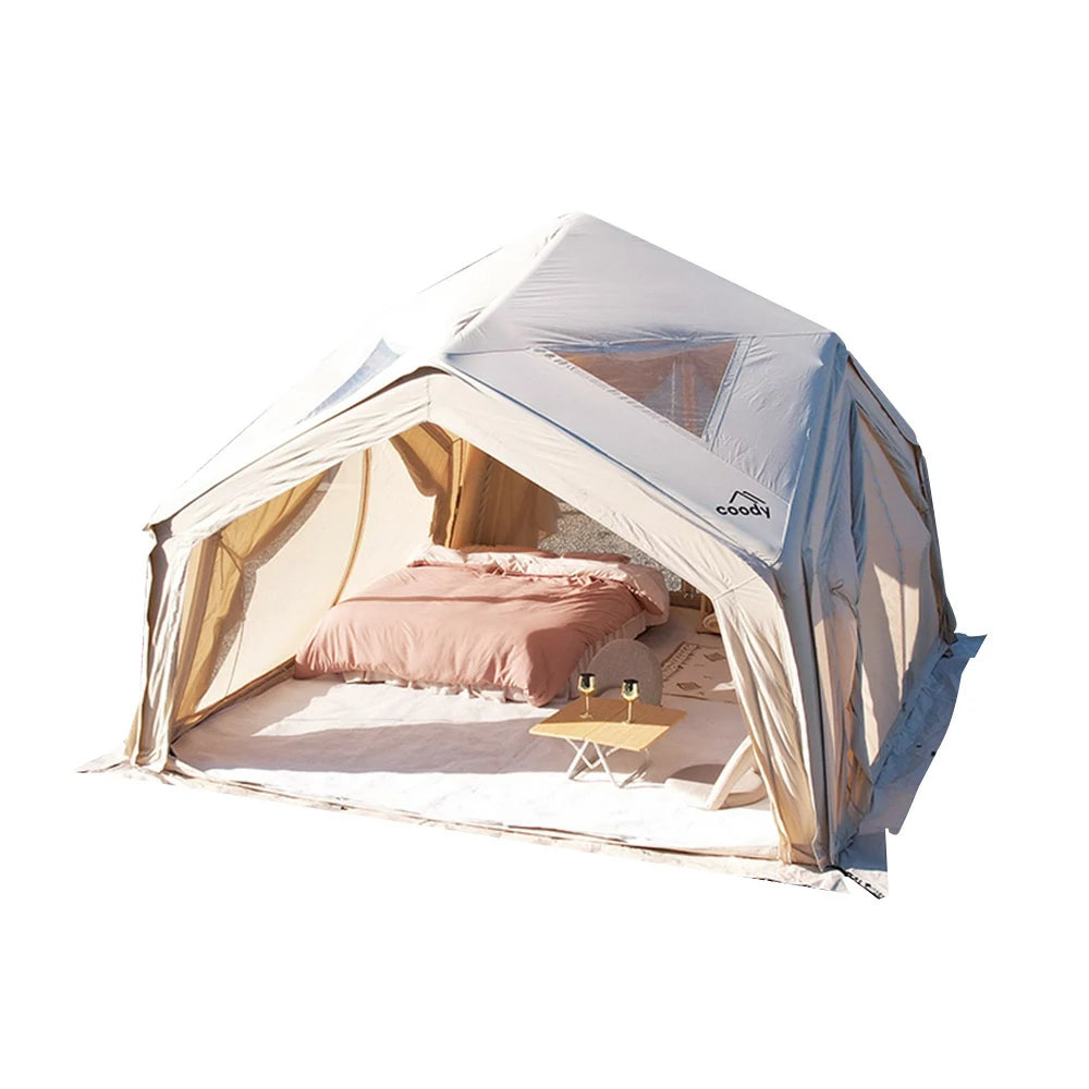 TREKKA 13 Square Meter Hub Station Camping Tent - Multi-Side Expandable Design, Panoramic Mesh Windows, Spacious All-Season Shelter - Golden Sand