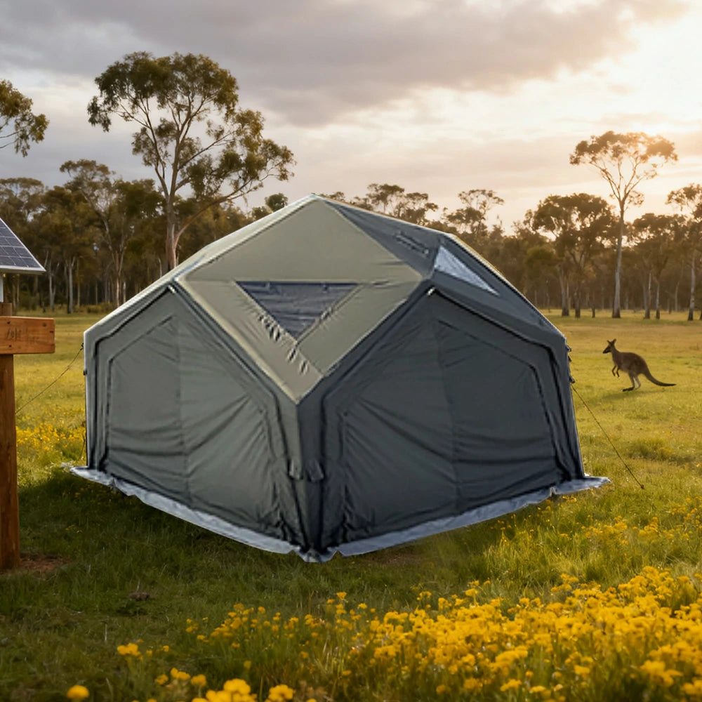 TREKKA 13 Square Meter Hub Station Camping Tent - Multi-Side Expandable Design, Panoramic Mesh Windows, Spacious All-Season Shelter - Army Green