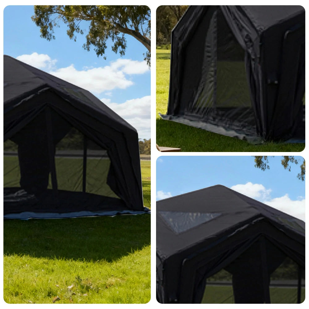 TREKKA 13 Square Meter Hub Station Camping Tent - Multi-Side Expandable Design, Panoramic Mesh Windows, Spacious All-Season Shelter - Black