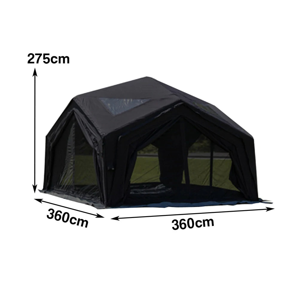 TREKKA 13 Square Meter Hub Station Camping Tent - Multi-Side Expandable Design, Panoramic Mesh Windows, Spacious All-Season Shelter - Black