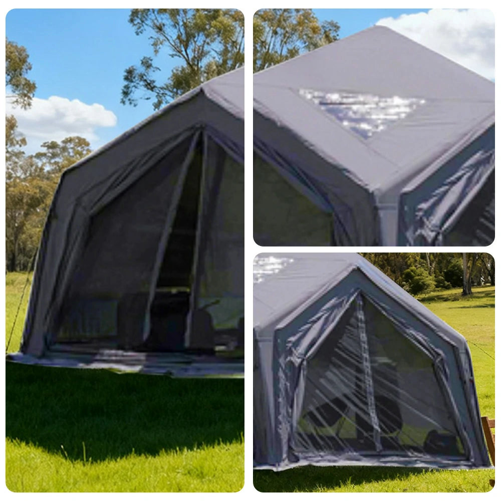 TREKKA 13 Square Meter Hub Station Camping Tent - Multi-Side Expandable Design, Panoramic Mesh Windows, Spacious All-Season Shelter - Grey