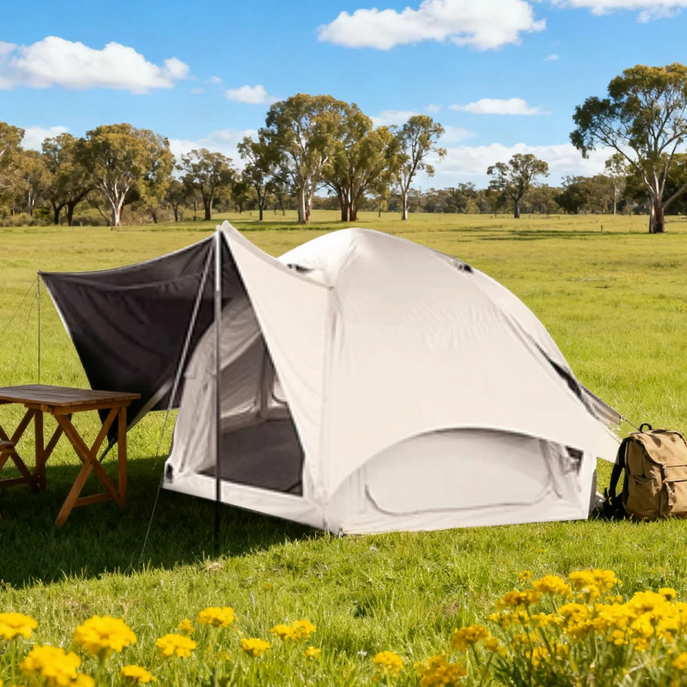 TREKKA Dome Camping Tent - Durable Weather-Resistant Fabric, Panoramic Ventilation Windows, Easy Inflatable Setup, Includes Rolling Carry Bag - Off White