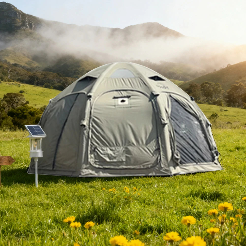 TREKKA Dome Camping Tent - Durable Weather-Resistant Fabric, Panoramic Ventilation Windows, Easy Inflatable Setup, Includes Rolling Carry Bag - Army Green