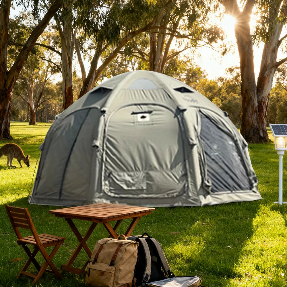 TREKKA Dome Camping Tent - Durable Weather-Resistant Fabric, Panoramic Ventilation Windows, Easy Inflatable Setup, Includes Rolling Carry Bag - Army Green