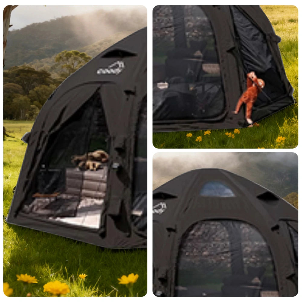 TREKKA Dome Camping Tent - Durable Weather-Resistant Fabric, Panoramic Ventilation Windows, Easy Inflatable Setup, Includes Rolling Carry Bag - Black