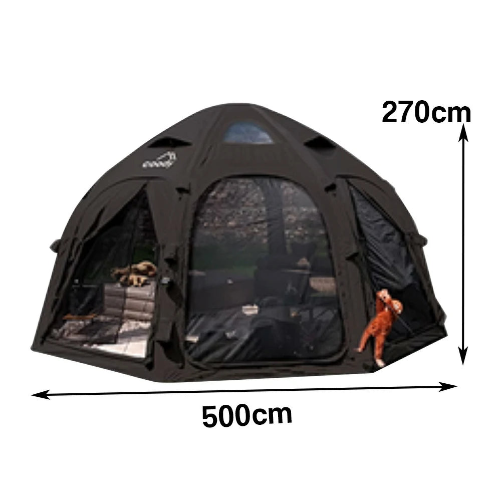 TREKKA Dome Camping Tent - Durable Weather-Resistant Fabric, Panoramic Ventilation Windows, Easy Inflatable Setup, Includes Rolling Carry Bag - Black