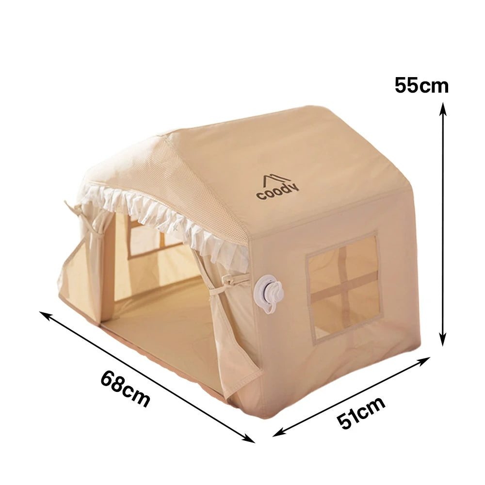 TREKKA Inflatable Pet Tent - Quick-Inflate PVC Air Columns, Removable Washable Fabric, Breathable Mesh Windows, Lightweight Indoor & Outdoor Use - Beige