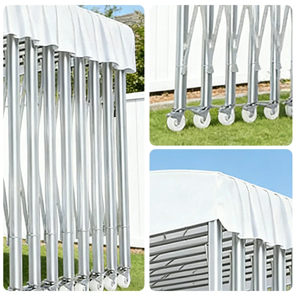 TREKKA Outdoor Retractable Canopy Tent - 5/7/8m Heavy-Duty Telescopic Frame with Lockable Wheels, Waterproof & UV-Resistant Fabric, Space-Saving Design - White