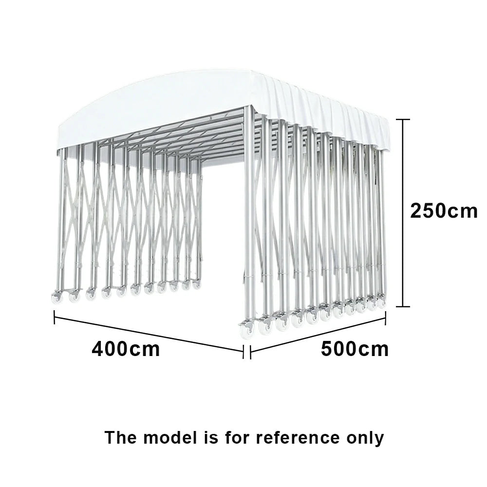 TREKKA Outdoor Retractable Canopy Tent - 5/7/8m Heavy-Duty Telescopic Frame with Lockable Wheels, Waterproof & UV-Resistant Fabric, Space-Saving Design - White