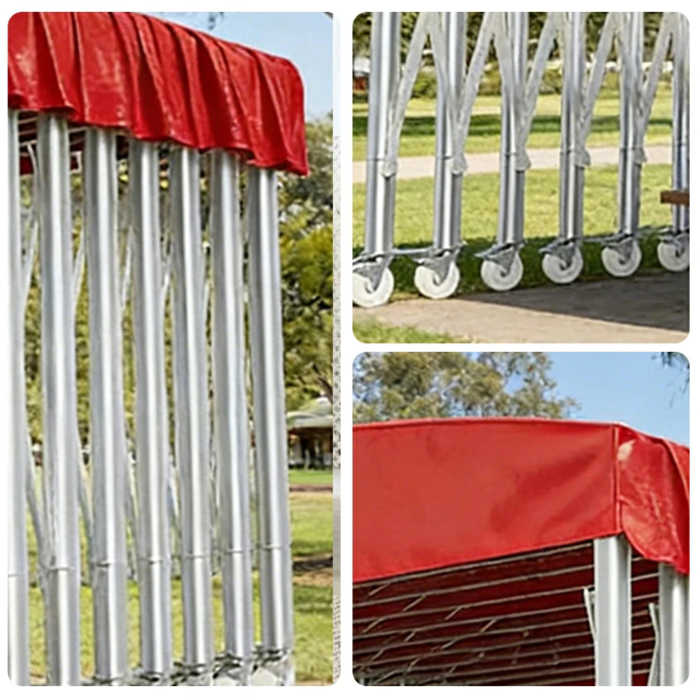 TREKKA Outdoor Retractable Canopy Tent - 5/7/8m Heavy-Duty Telescopic Frame with Lockable Wheels, Waterproof & UV-Resistant Fabric, Space-Saving Design - Red