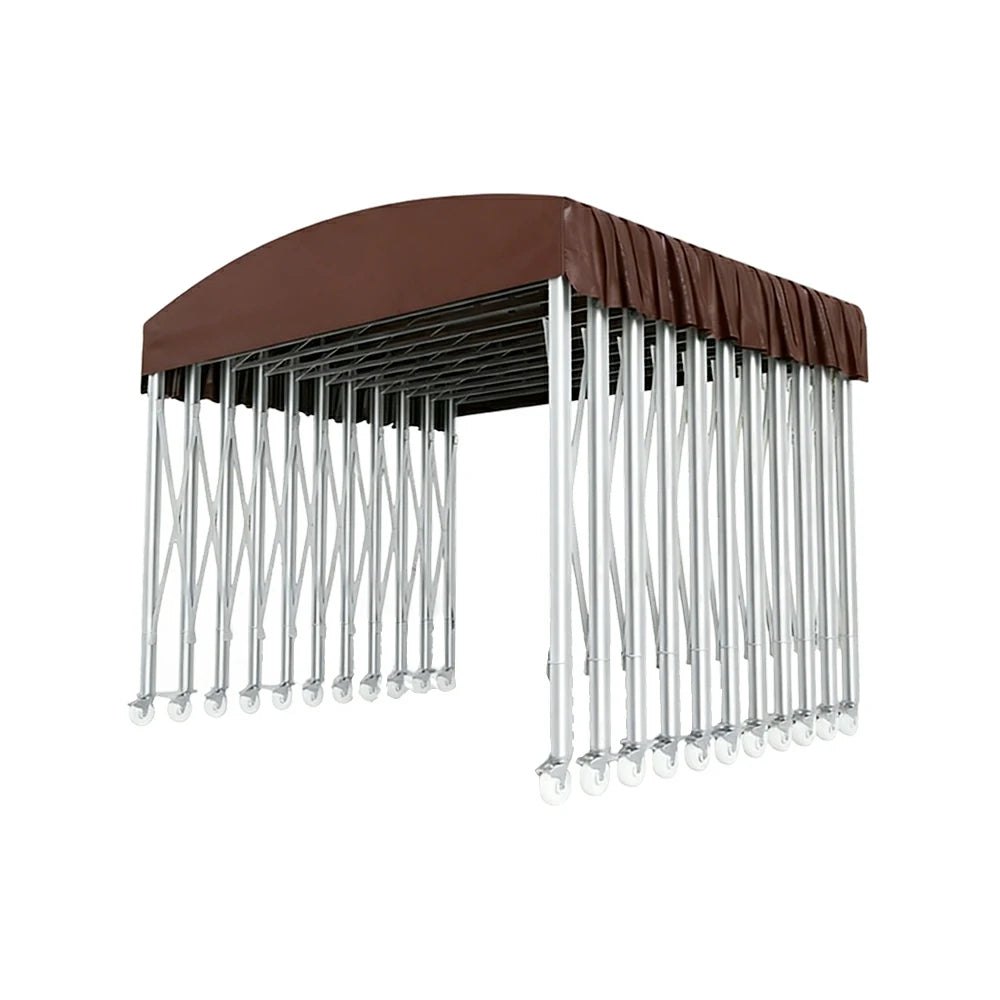 TREKKA Outdoor Retractable Canopy Tent - 5/7/8m Heavy-Duty Telescopic Frame with Lockable Wheels, Waterproof & UV-Resistant Fabric, Space-Saving Design - Coffee