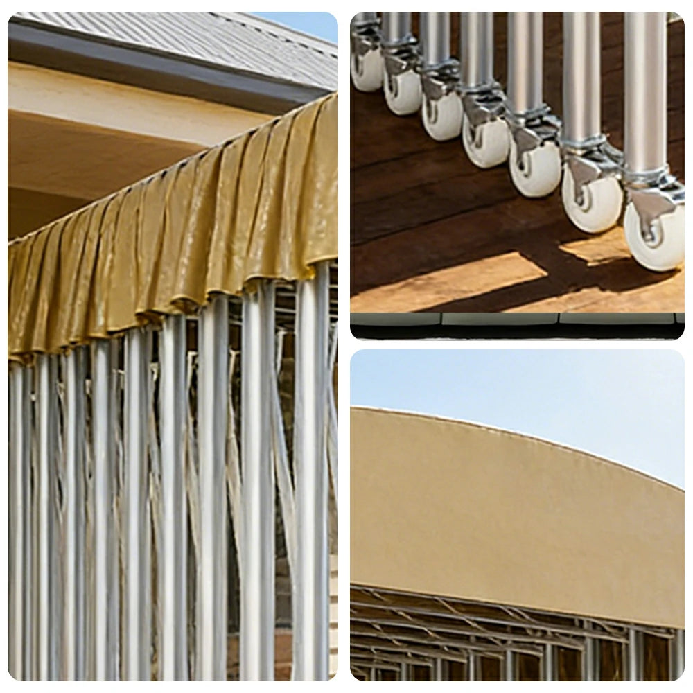 TREKKA Outdoor Retractable Canopy Tent - 5/7/8m Heavy-Duty Telescopic Frame with Lockable Wheels, Waterproof & UV-Resistant Fabric, Space-Saving Design - Khaki