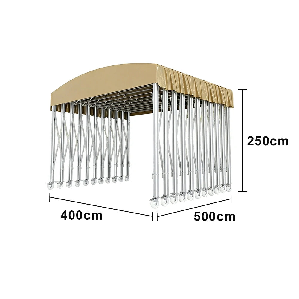 TREKKA Outdoor Retractable Canopy Tent - 5/7/8m Heavy-Duty Telescopic Frame with Lockable Wheels, Waterproof & UV-Resistant Fabric, Space-Saving Design - Khaki
