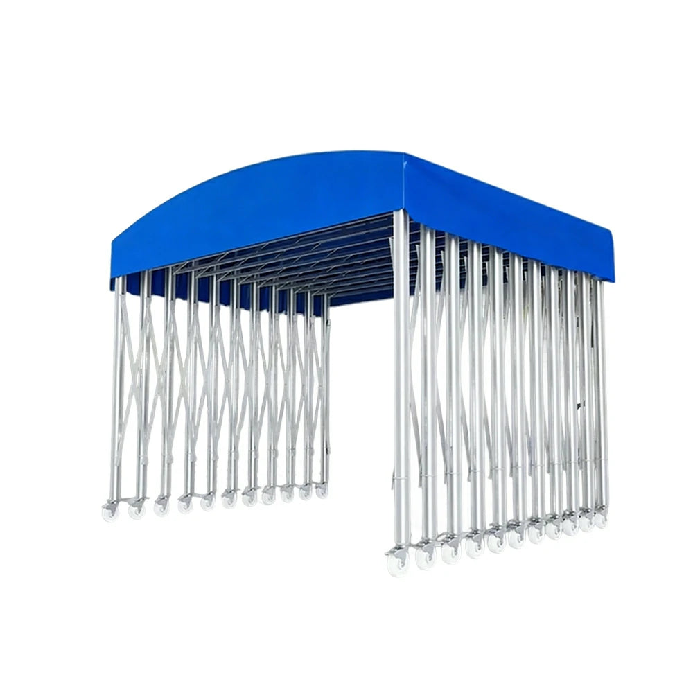 TREKKA Outdoor Retractable Canopy Tent - 5/7/8m Heavy-Duty Telescopic Frame with Lockable Wheels, Waterproof & UV-Resistant Fabric, Space-Saving Design - Blue