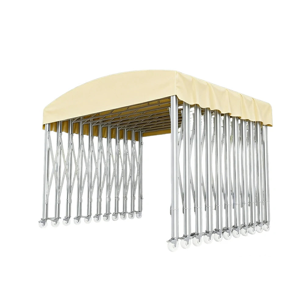 TREKKA Outdoor Retractable Canopy Tent - 5/7/8m Heavy-Duty Telescopic Frame with Lockable Wheels, Waterproof & UV-Resistant Fabric, Space-Saving Design - Beige