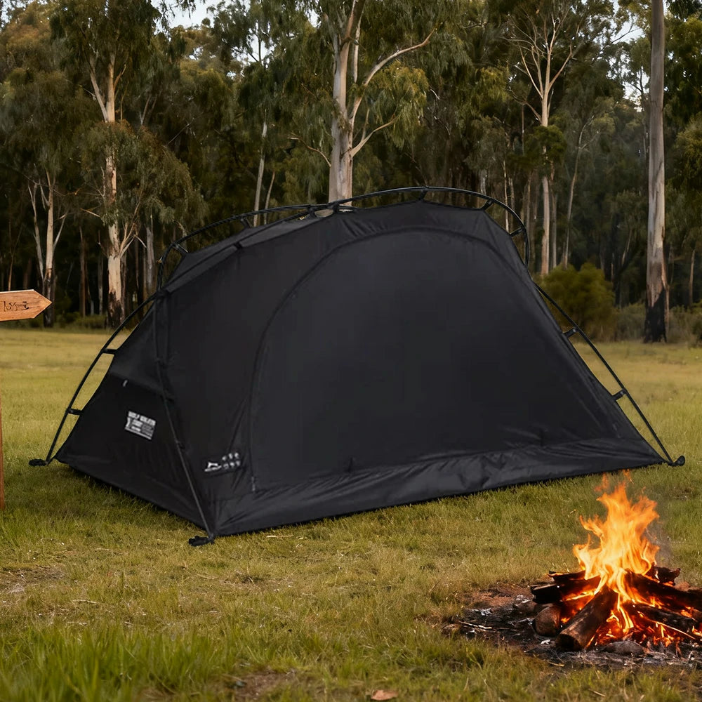TREKKA Lightweight Backpacking Tent - Teflon Flame-Retardant Ripstop Fabric, Waterproof, Stable Aluminum Poles - Black