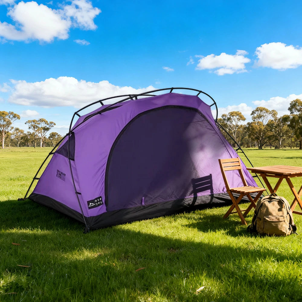 TREKKA Lightweight Backpacking Tent - Teflon Flame-Retardant Ripstop Fabric, Waterproof, Stable Aluminum Poles - Purple