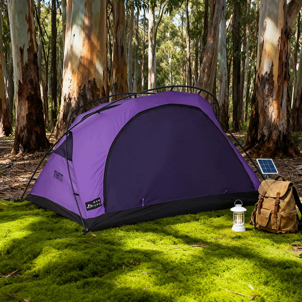 TREKKA Lightweight Backpacking Tent - Teflon Flame-Retardant Ripstop Fabric, Waterproof, Stable Aluminum Poles - Purple