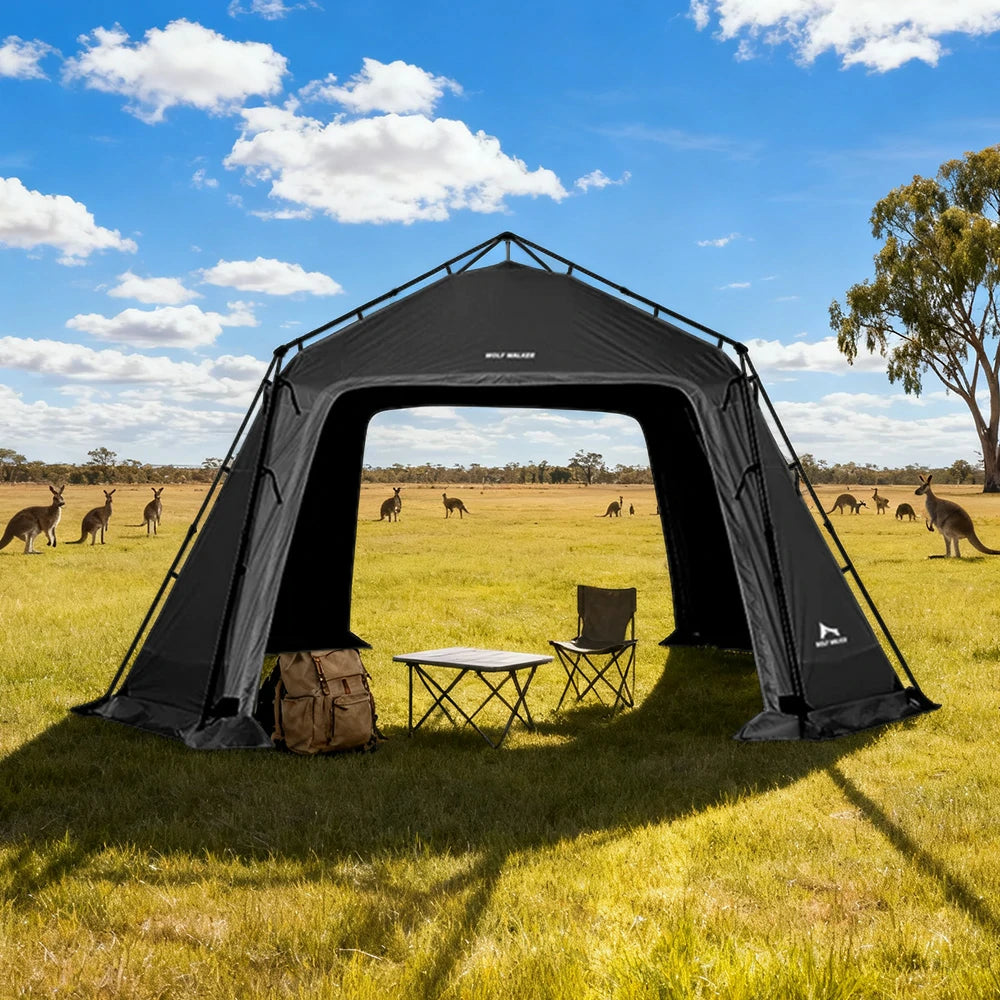 TREKKA Auto-Open Large Camping Canopy Tent - Ripstop Oxford Fabric, Quick Setup, Heavy-Duty Steel Frame, Spacious Outdoor Shelter - Black