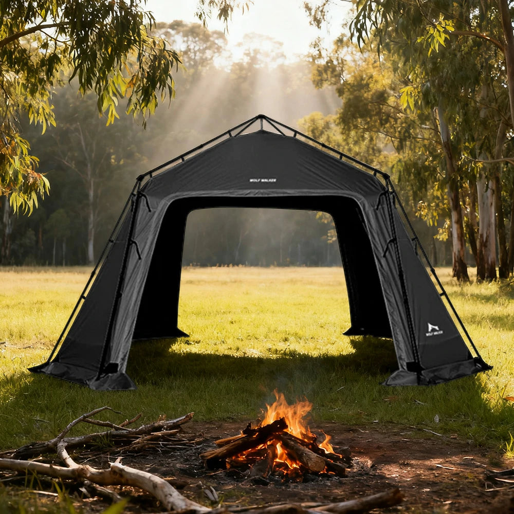 TREKKA Auto-Open Large Camping Canopy Tent - Ripstop Oxford Fabric, Quick Setup, Heavy-Duty Steel Frame, Spacious Outdoor Shelter - Black