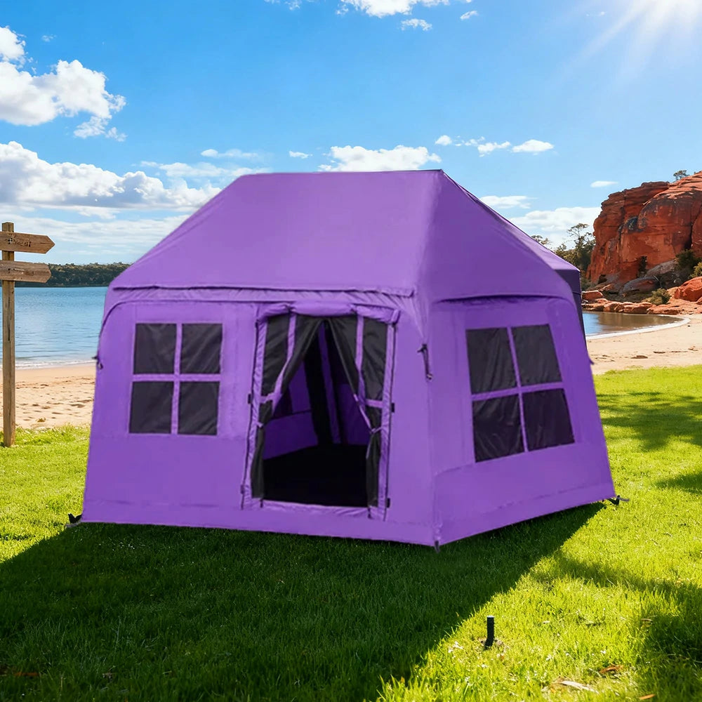 TREKKA Inflatable Cabin Camping Tent - Fast Setup, Air-Beam Structure, Blackout Fabric, Spacious Family Shelter - Purple
