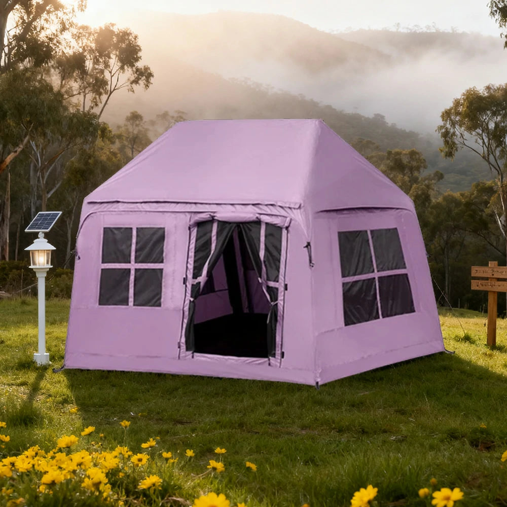 TREKKA Inflatable Cabin Camping Tent - Fast Setup, Air-Beam Structure, Blackout Fabric, Spacious Family Shelter - Pink