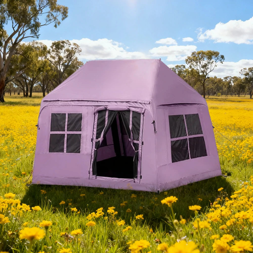 TREKKA Inflatable Cabin Camping Tent - Fast Setup, Air-Beam Structure, Blackout Fabric, Spacious Family Shelter - Pink